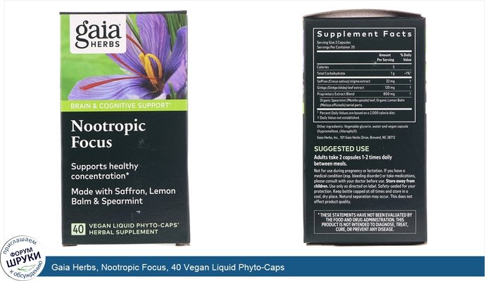 Gaia Herbs, Nootropic Focus, 40 Vegan Liquid Phyto-Caps