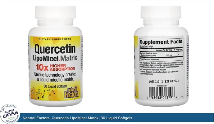 Natural Factors, Quercetin LipoMicel Matrix, 30 Liquid Softgels