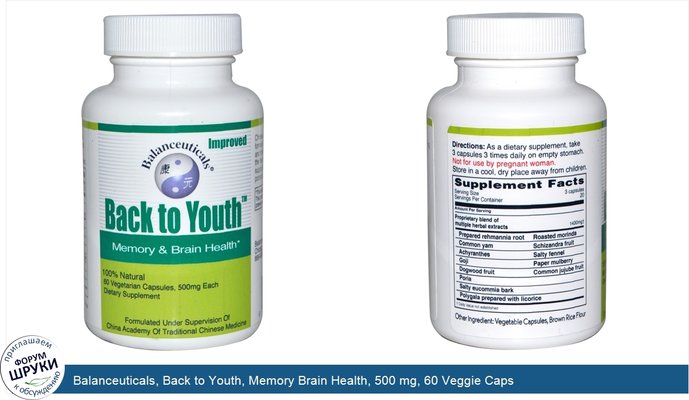 Balanceuticals, Back to Youth, Memory Brain Health, 500 mg, 60 Veggie Caps