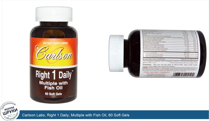 Carlson Labs, Right 1 Daily, Multiple with Fish Oil, 60 Soft Gels