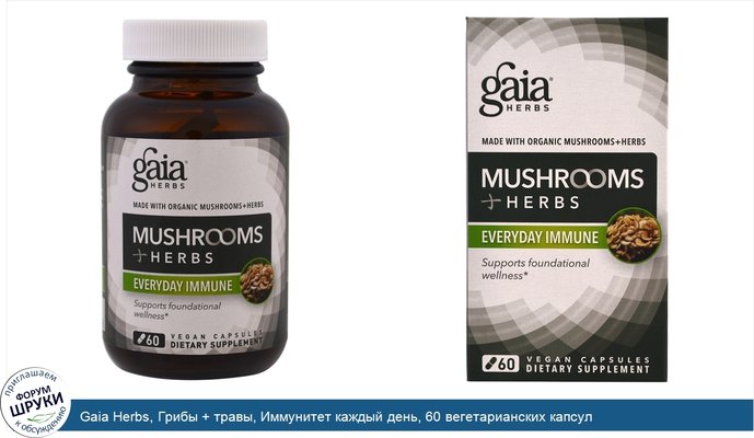 Gaia Herbs, Грибы + травы, Иммунитет каждый день, 60 вегетарианских капсул