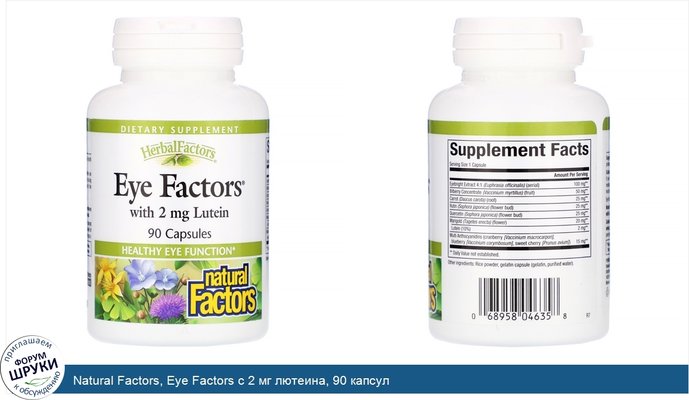 Natural Factors, Eye Factors с 2 мг лютеина, 90 капсул