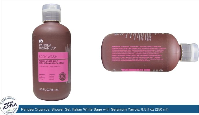 Pangea Organics, Shower Gel, Italian White Sage with Geranium Yarrow, 8.5 fl oz (250 ml)
