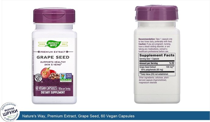 Nature\'s Way, Premium Extract, Grape Seed, 60 Vegan Capsules