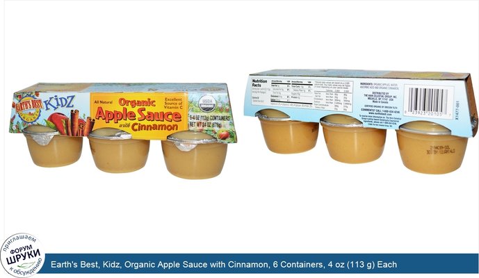 Earth\'s Best, Kidz, Organic Apple Sauce with Cinnamon, 6 Containers, 4 oz (113 g) Each