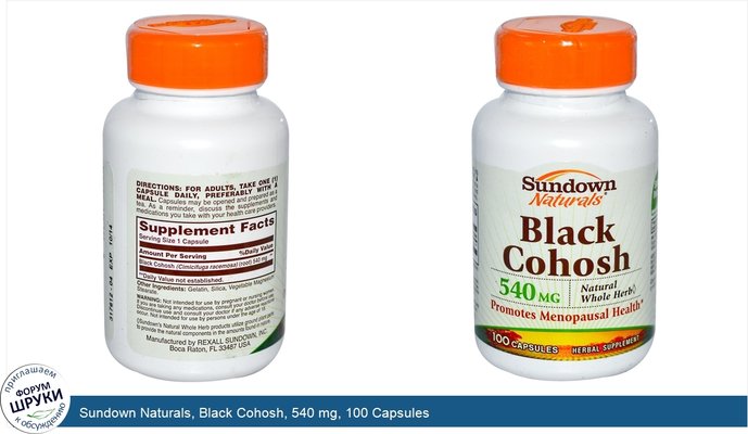 Sundown Naturals, Black Cohosh, 540 mg, 100 Capsules