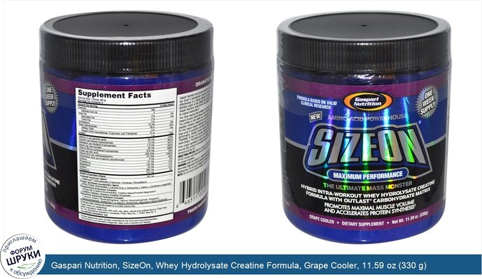 Gaspari Nutrition, SizeOn, Whey Hydrolysate Creatine Formula, Grape Cooler, 11.59 oz (330 g)