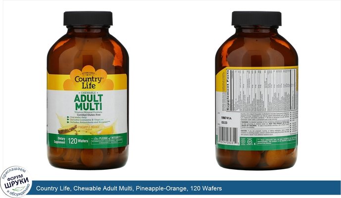 Country Life, Chewable Adult Multi, Pineapple-Orange, 120 Wafers