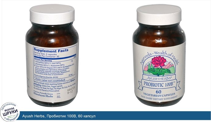 Ayush Herbs, Пробиотик 100В, 60 капсул