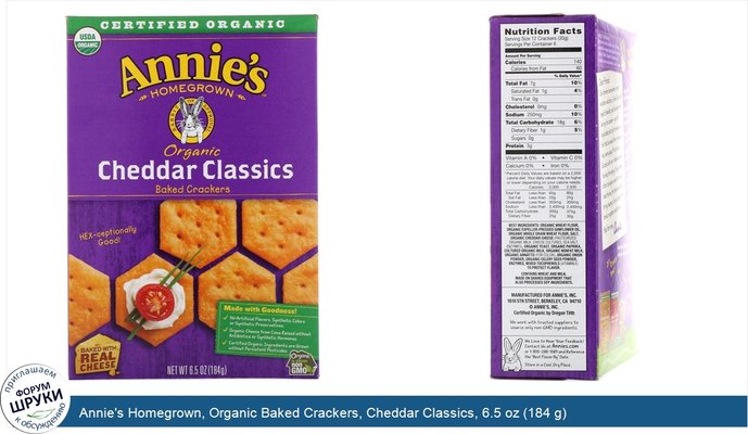 Annie\'s Homegrown, Organic Baked Crackers, Cheddar Classics, 6.5 oz (184 g)