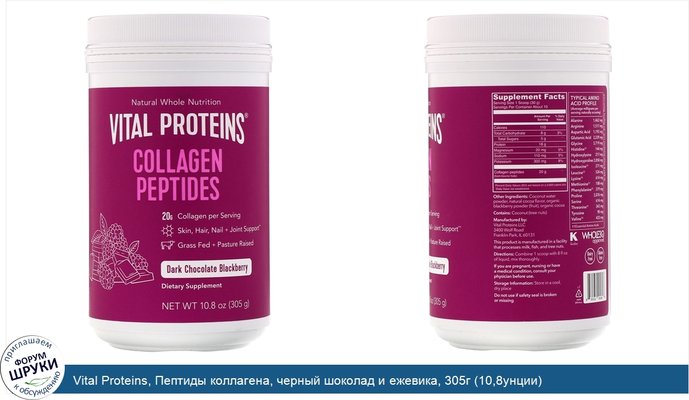 Vital Proteins, Пептиды коллагена, черный шоколад и ежевика, 305г (10,8унции)
