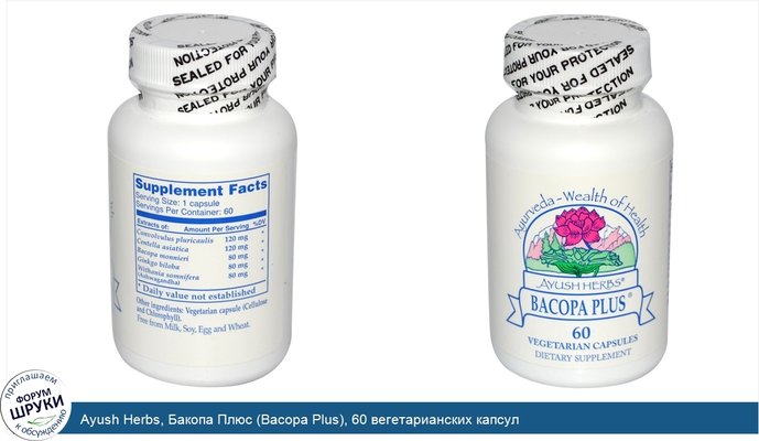 Ayush Herbs, Бакопа Плюс (Bacopa Plus), 60 вегетарианских капсул