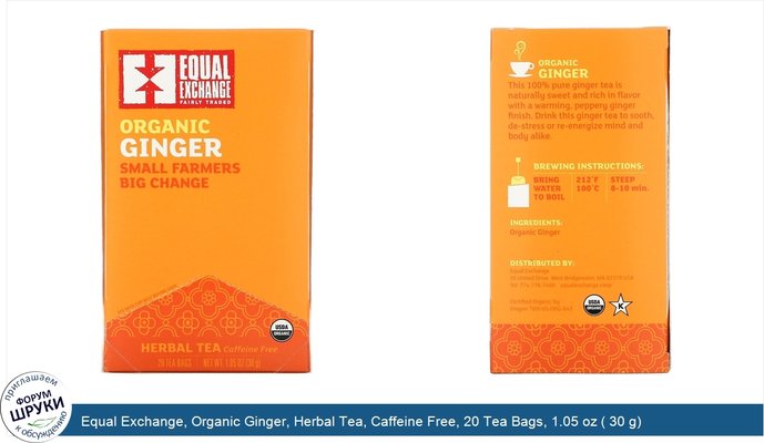 Equal Exchange, Organic Ginger, Herbal Tea, Caffeine Free, 20 Tea Bags, 1.05 oz ( 30 g)