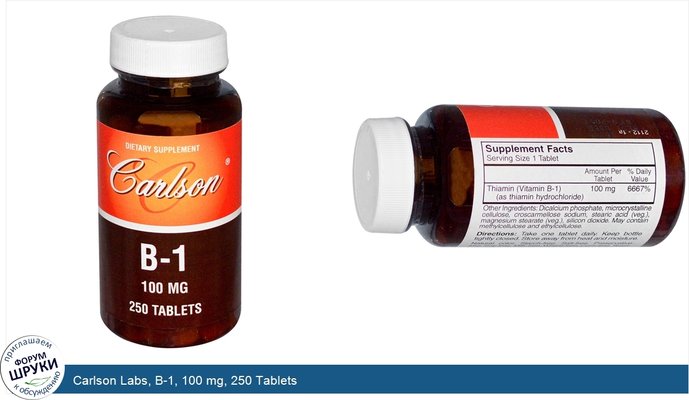 Carlson Labs, B-1, 100 mg, 250 Tablets