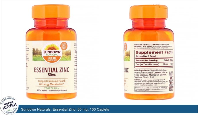 Sundown Naturals, Essential Zinc, 50 mg, 100 Caplets
