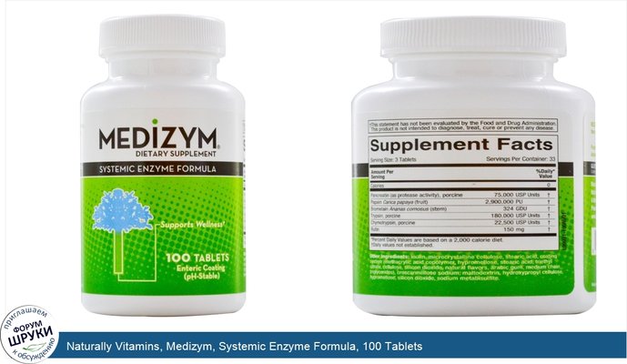 Naturally Vitamins, Medizym, Systemic Enzyme Formula, 100 Tablets