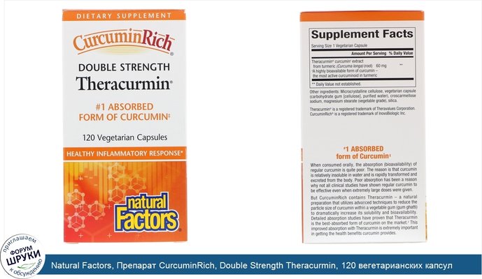 Natural Factors, Препарат CurcuminRich, Double Strength Theracurmin, 120 вегетарианских капсул