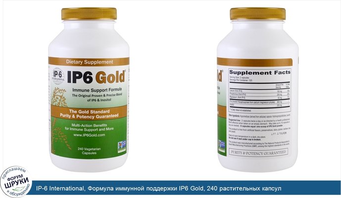 IP-6 International, Формула иммунной поддержки IP6 Gold, 240 растительных капсул