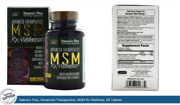 Nature\'s Plus, Advanced Therapeutics, MSM Rx-Wellness, 60 Tablets