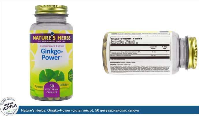 Nature\'s Herbs, Gingko-Power (сила гинкго), 50 вегетарианских капсул