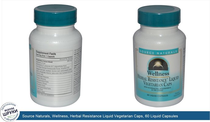 Source Naturals, Wellness, Herbal Resistance Liquid Vegetarian Caps, 60 Liquid Capsules