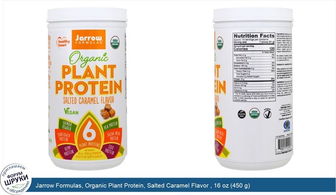 Jarrow Formulas, Organic Plant Protein, Salted Caramel Flavor , 16 oz (450 g)