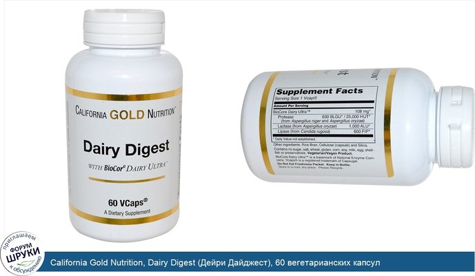 California Gold Nutrition, Dairy Digest (Дейри Дайджест), 60 вегетарианских капсул