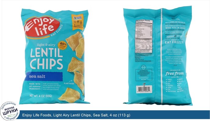 Enjoy Life Foods, Light Airy Lentil Chips, Sea Salt, 4 oz (113 g)