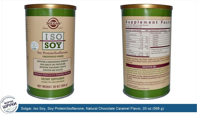 Solgar, Iso Soy, Soy Protein/Isoflavone, Natural Chocolate Caramel Flavor, 20 oz (568 g)
