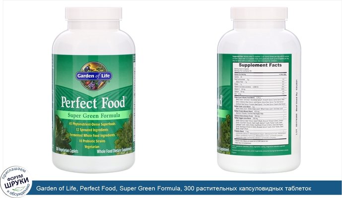 Garden of Life, Perfect Food, Super Green Formula, 300 растительных капсуловидных таблеток