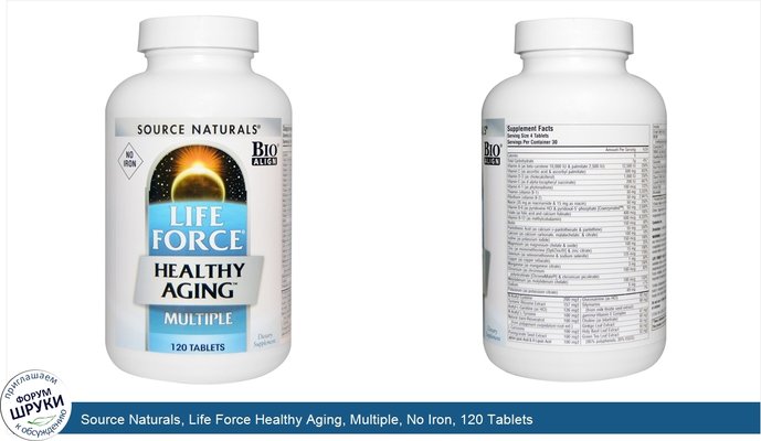 Source Naturals, Life Force Healthy Aging, Multiple, No Iron, 120 Tablets