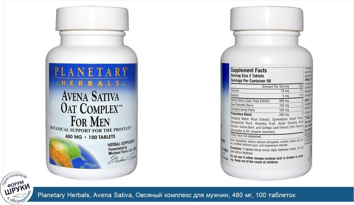 Planetary Herbals, Avena Sativa, Овсяный комплекс для мужчин, 480 мг, 100 таблеток