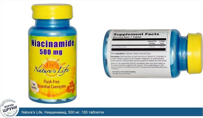 Nature\'s Life, Ниацинамид, 500 мг, 100 таблеток