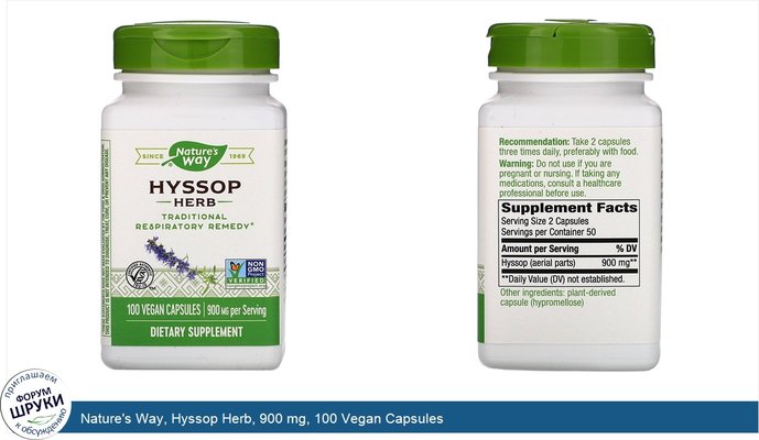 Nature\'s Way, Hyssop Herb, 900 mg, 100 Vegan Capsules