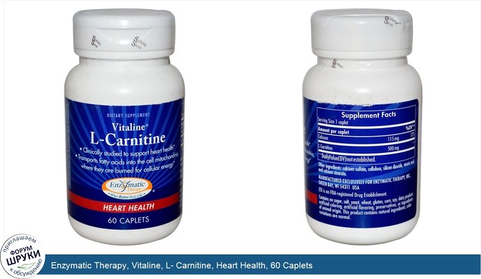 Enzymatic Therapy, Vitaline, L- Carnitine, Heart Health, 60 Caplets