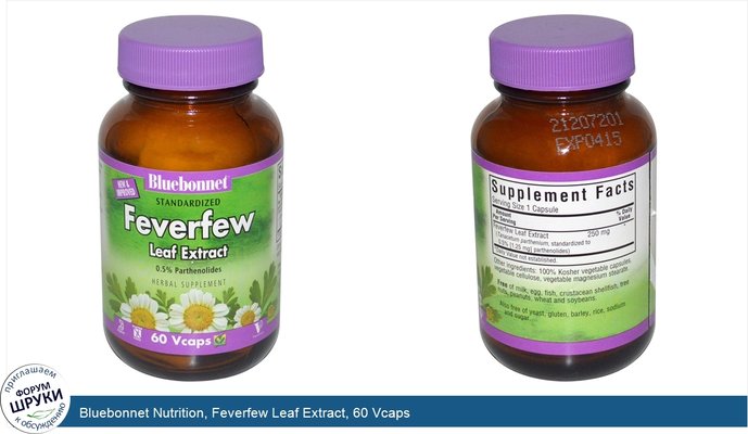 Bluebonnet Nutrition, Feverfew Leaf Extract, 60 Vcaps