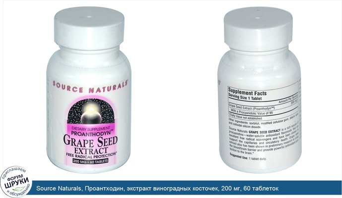 Source Naturals, Проантходин, экстракт виноградных косточек, 200 мг, 60 таблеток
