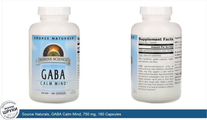 Source Naturals, GABA Calm Mind, 750 mg, 180 Capsules