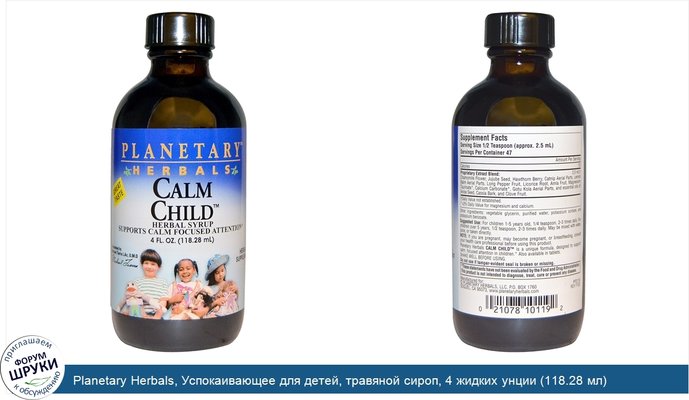 Planetary Herbals, Успокаивающее для детей, травяной сироп, 4 жидких унции (118.28 мл)