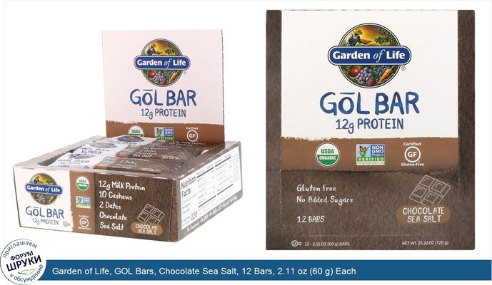 Garden of Life, GOL Bars, Chocolate Sea Salt, 12 Bars, 2.11 oz (60 g) Each