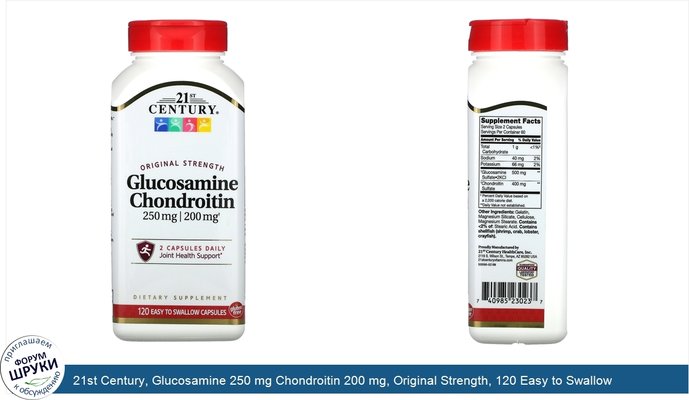 21st Century, Glucosamine 250 mg Chondroitin 200 mg, Original Strength, 120 Easy to Swallow Capsules