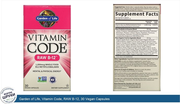 Garden of Life, Vitamin Code, RAW B-12, 30 Vegan Capsules