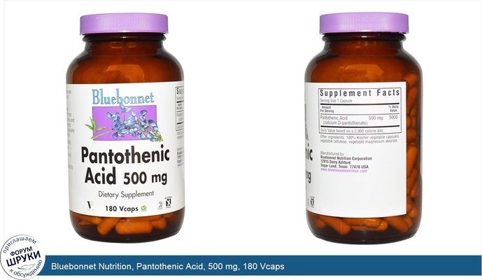 Bluebonnet Nutrition, Pantothenic Acid, 500 mg, 180 Vcaps