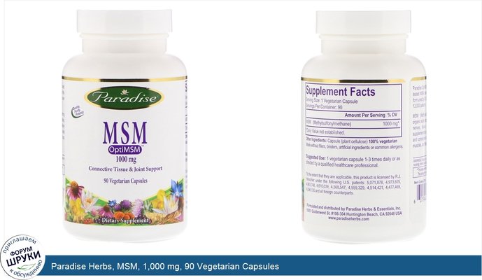 Paradise Herbs, MSM, 1,000 mg, 90 Vegetarian Capsules