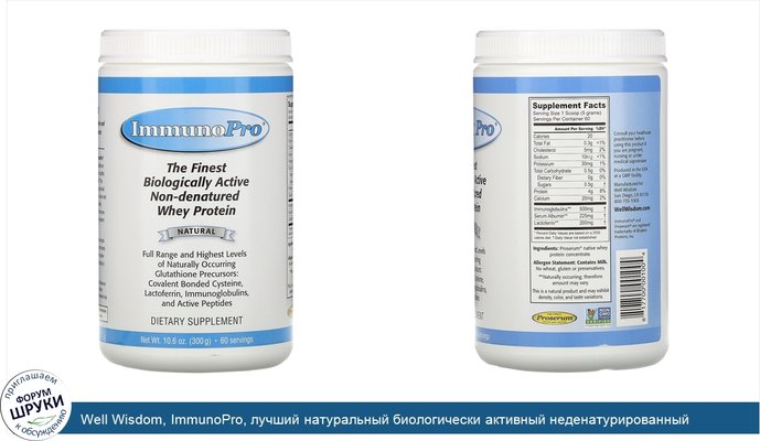 Well Wisdom, ImmunoPro, лучший натуральный биологически активный неденатурированный сывороточный белок, 300 г (10,6 унции)