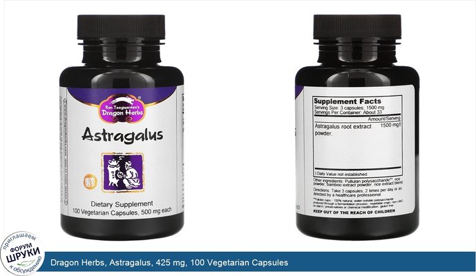 Dragon Herbs, Astragalus, 425 mg, 100 Vegetarian Capsules