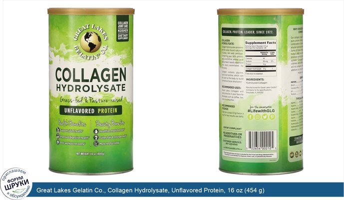 Great Lakes Gelatin Co., Collagen Hydrolysate, Unflavored Protein, 16 oz (454 g)