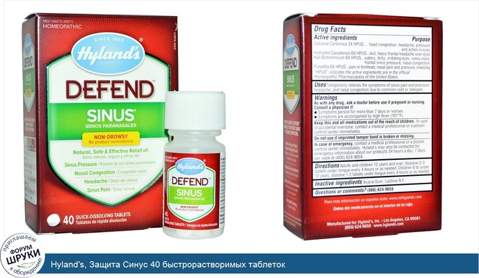 Hyland\'s, Защита Синус 40 быстрорастворимых таблеток