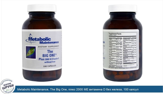Metabolic Maintenance, The Big One, плюс 2000 МЕ витамина D без железа, 100 капсул