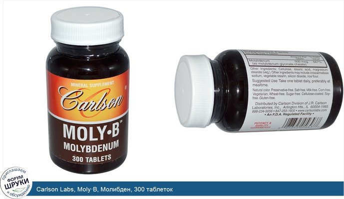 Carlson Labs, Moly·B, Молибден, 300 таблеток